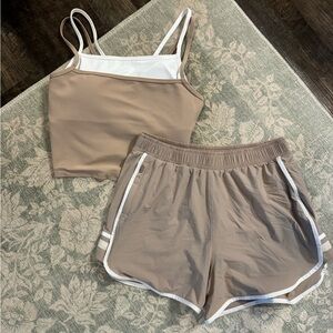 NWT - Abercrombie YPB - Double-Layered Cami Tank + Lined Short - SAND